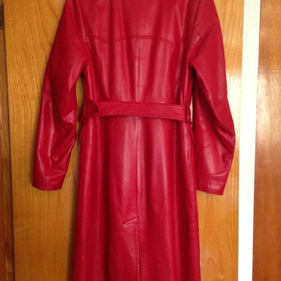 Vintage Mid-Length Genuine Leather Red Coat - Picture 2 of 10